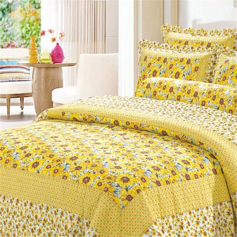 ABREEZE Cotton Polka Dot Comforter Set Sunflower Patchwork Bedspreads Quilt Sets Sunflower Coverlet Queen 3-Piece - Image 4